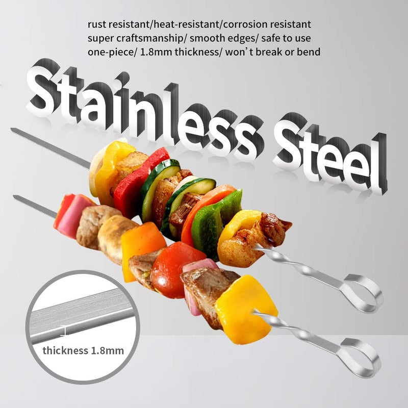 LANNEY Skewers for Kabobs, 14" Metal Kebab Skewers for Grilling Flat Long Stainless Steel Kabob Sticks, Reusable Grill Shish BBQ Barbecue Sticks for Meat Chicken Vegetable Shrimp, 12 Pack - Image 3